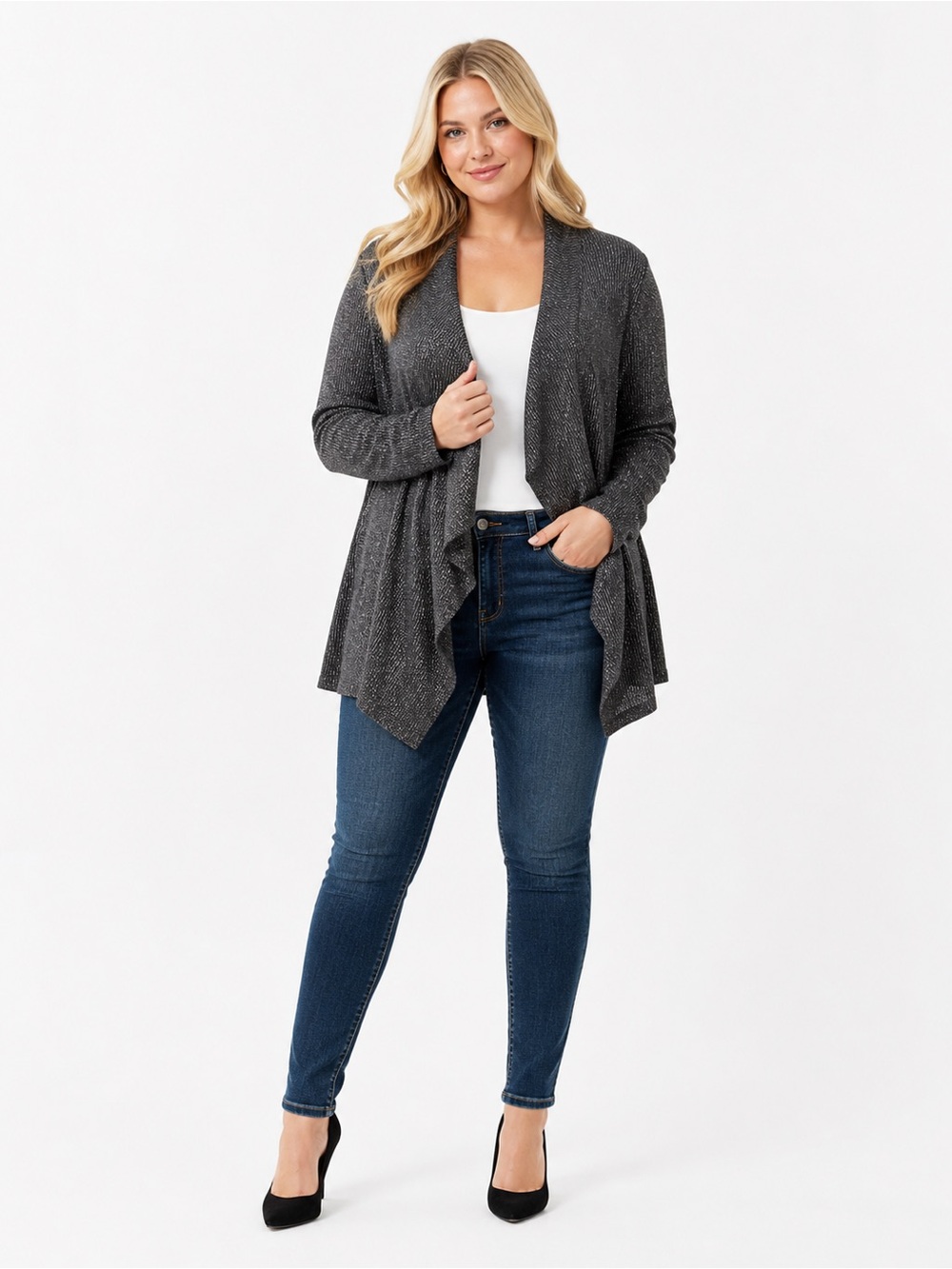 $60 Torrid Size 1 Cardigan Open Front Gray Silver NWT Fits 14 or 16 or 1X Grey